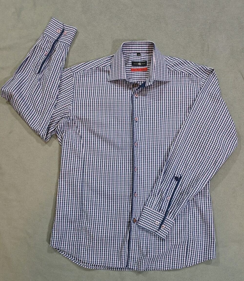 Stone Rose Red Rivet Collection Navy Plaid Shirt - Long Sleeve- 3 / M